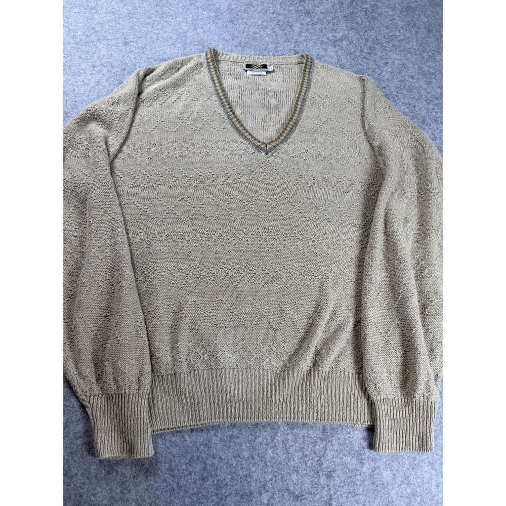 Joseph Abboud Mens Sweater Large Beige Linen Cotton Blend Hand Loomed Vintage